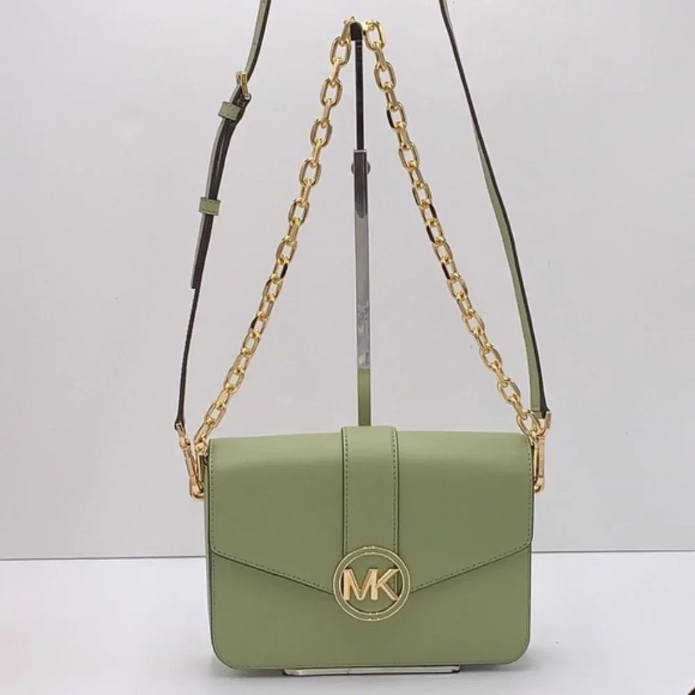 Michael Kors Carmen Medium Leather Convertible Shoulder Bag Crossbody Light Sage - Picture 13 of 16